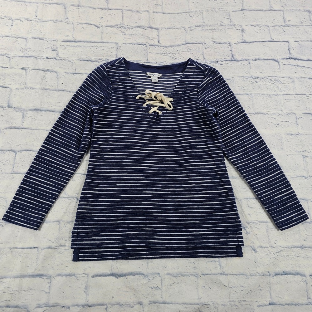 Tommy Bahama Catalina Pullover Top Womens XS Blue White Striped Lace Up Nautical